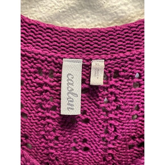 Purple Short-Sleeve Knit Cardigan Sweater With Button Front & Cable Details  XL - Picture 3 of 6